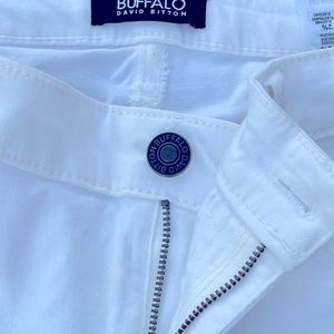 Buffalo Mid Rise White Denim Skinny Jeans